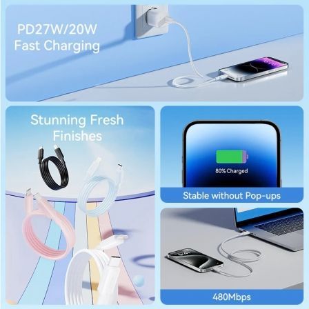 Cabo Vention LAKSH USB-C para Lightning 27W 3A 2m Azul - Imagem 3