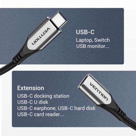 Cabo Extensor USB 3.1 Tipo-C Vention TABHF/ USB Tipo-C Macho - USB Tipo-C Fêmea/ Até 60W/ 5Gbps/ 1m/ Cinzento - Imagem 4
