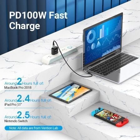 Cabo USB 2.0 Tipo-C 90º Vention TAKHF/ USB Tipo-C Macho - USB Tipo-C Macho/ Até 100W/ 480Mbps/ 1m/ Cinzento - Imagem 3