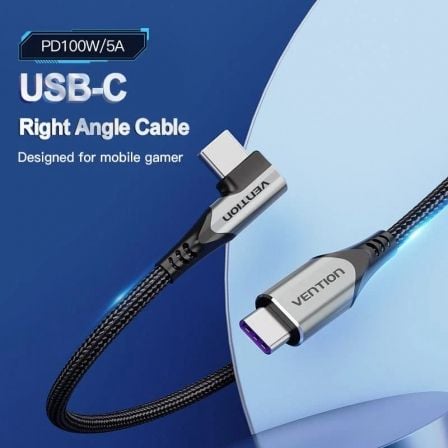 Cabo USB 2.0 Tipo-C 90º Vention TAKHF/ USB Tipo-C Macho - USB Tipo-C Macho/ Até 100W/ 480Mbps/ 1m/ Cinzento - Imagem 2
