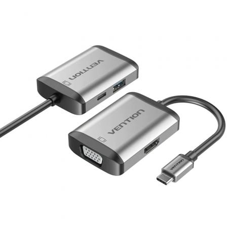 Conversor Vention TFAHB/ 1xUSB/ 1xHDMI/ 1xVGA/ 1xUSB Tipo-C PD/ 15cm/ Cinzento