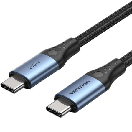Cabo USB 2.0 Tipo-C 5A Vention TREBF/ USB Tipo-C Macho - USB Tipo-C Macho/ Até 240W/ 480Mbps/ 1m/ Azul e Preto