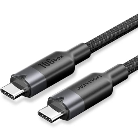 Cabo USB 3.2 Tipo-C 5A Vention TRGBF/ USB Tipo-C Macho - USB Tipo-C Macho/ Até 100W/ 10Gbps/ 1m/ Preto