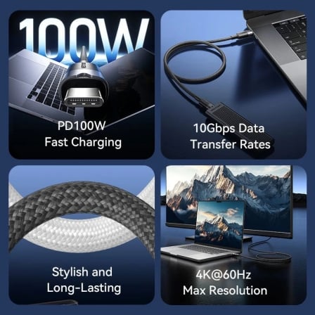 Cabo USB 3.2 Tipo-C 5A Vention TRGWD/ USB Tipo-C Macho - USB Tipo-C Macho/ Até 100W/ 10Gbps/ 50cm/ Branco - Imagem 2