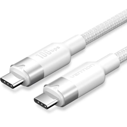 Cabo USB 3.2 Tipo-C 5A Vention TRGWF/ USB Tipo-C Macho - USB Tipo-C Macho/ Até 100W/ 10Gbps/ 1m/ Branco