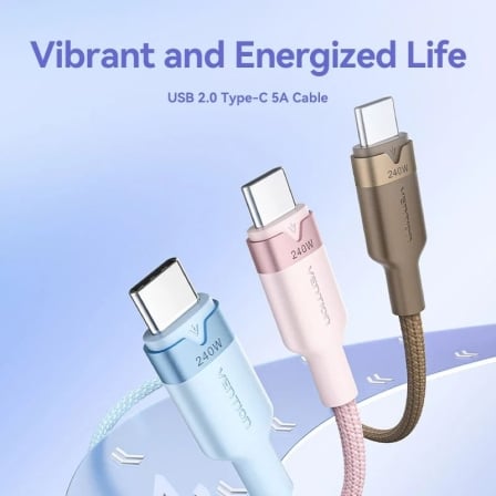 Cabo USB 2.0 Tipo-C 5A Vention TRIPF/ USB Tipo-C Macho - USB Tipo-C Macho/ Até 240W/ 480Mbps/ 1m/ Rosa - Imagem 5
