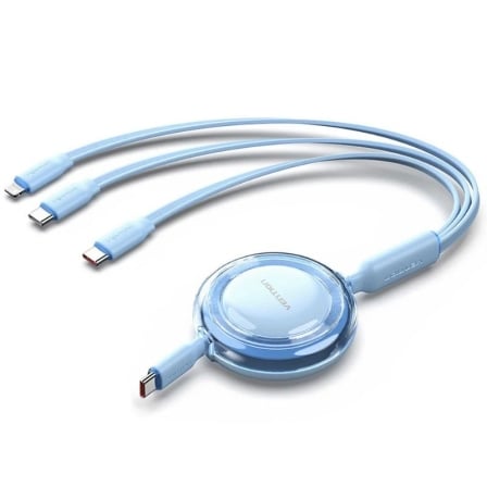 Cabo USB Tipo-C 2.0 5A Vention TRJSBE/ USB Tipo-C Macho - 3x USB Tipo-C Macho/ Até 100W/ 480Mbps/ 1.1m/ Azul