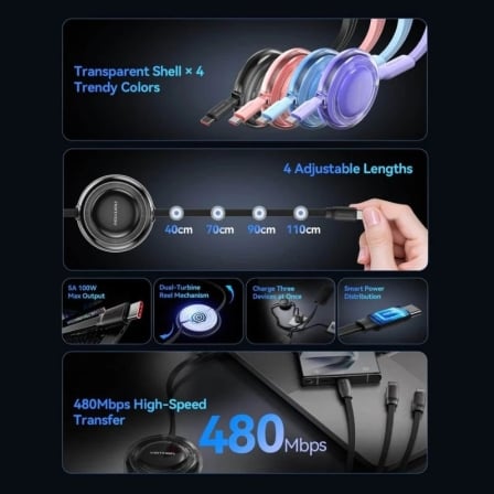 Cabo USB Tipo-C 2.0 5A Vention TRJVBE/ USB Tipo-C Macho - 3x USB Tipo-C Macho/ Até 100W/ 480Mbps/ 1.1m/ Roxo - Imagem 2