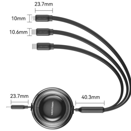 Cabo USB Tipo-C 2.0 5A Vention TRKVBE/ USB Tipo-C Macho - 3x USB Tipo-C Macho/ Até 100W/ 480Mbps/ 1.1m/ Roxo - Imagem 2