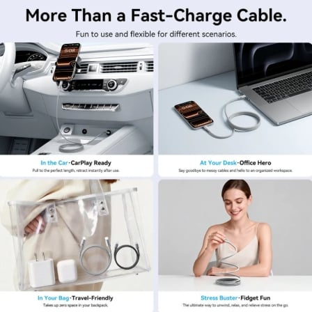 Cabo Magnético Vention USB-C para USB-C 240W 5A 480Mbps 1.5m Titânio - Imagem 4