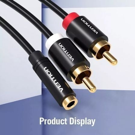 Cabo Estéreo Vention VAB-R01-B100/ Jack 3.5 Fêmea - 2x RCA Macho/ 1m/ Preto - Imagem 2
