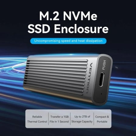 Caixa Externa para Disco SSD M.2 NVMe Vention KPKH0/ USB Tipo-C 3.1/ Sem parafusos - Imagem 3