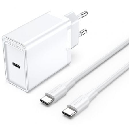 Carregador de Parede Vention FAHWF-EU/ 1xUSB Tipo-C + 2x Cabo USB Tipo-C/ 25W