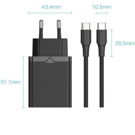 Carregador de Parede Vention FAHWF-EU/ 1xUSB Tipo-C + 2x Cabo USB Tipo-C/ 25W - Imagem 3