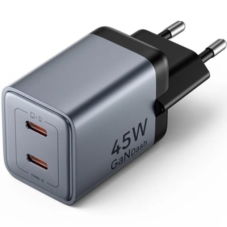 Carregador de Parede Vention GaN FCDH0-EU 45W 2x USB-C PD 3.0 PPS Cinzento Antracite