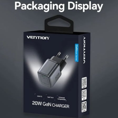 Carregador de Parede GaN Vention FEVH0-EU 20W 1x USB-C Cinzento Antracite - Imagem 5