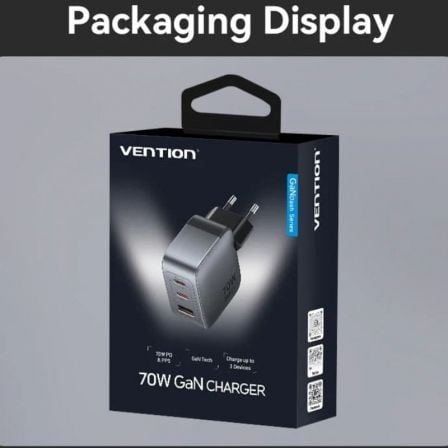 Carregador de Parede GaN Vention FEXH0-EU/ 2xUSB Tipo-C/ 1xUSB/ 70W - Imagem 5
