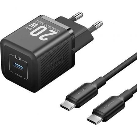 Carregador de Parede GaN Vention TZ-FEPB0-EU-01/ 1xUSB Tipo-C + Cabo USB Tipo-C/ 20W