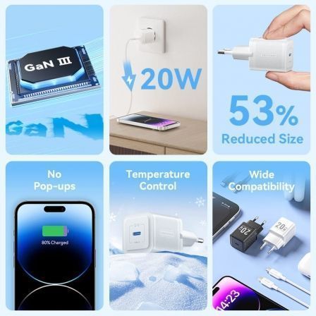Carregador de Parede GaN Vention TZ-FEPB0-EU-02/ 1xUSB Tipo-C + Cabo Lightning/ 20W - Imagem 3