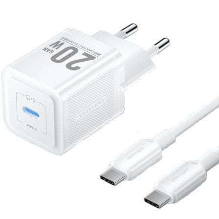 Carregador de Parede GaN Vention TZ-FEPW0-EU-01/ 1xUSB Tipo-C + Cabo USB Tipo-C/ 20W