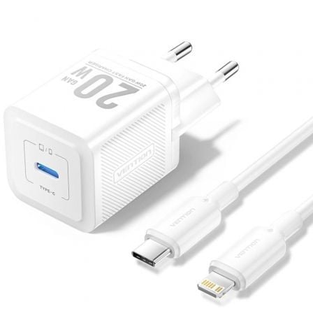 Carregador de Parede GaN Vention TZ-FEPW0-EU-02/ 1xUSB Tipo-C + Cabo Lightning/ 20W