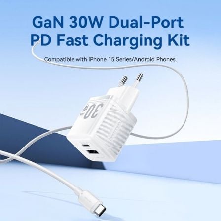 Carregador de Parede GaN Vention TZ-FEQW0-EU-01/ 1xUSB Tipo-C/ 1xUSB + Cabo USB Tipo-C/ 30W - Imagem 2