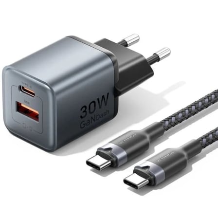 Carregador de Parede GaN Vention TZ-FEWH0-EU/ 1xUSB Tipo-C/ 1xUSB/ 30W