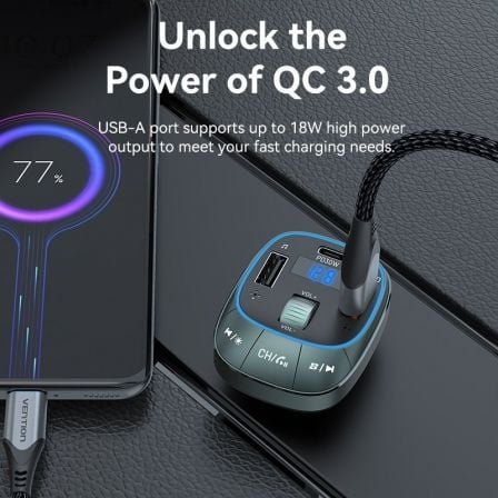 Transmissor FM/ MP3/ Bluetooth Vention FFLB0/ 1x USB Tipo C/ 2x USB/ 30W - Imagem 3