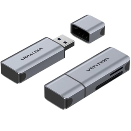 Leitor de Cartões Vention CLIH0 USB 3.0 SD e MicroSD 5Gbps Alumínio Cinzento