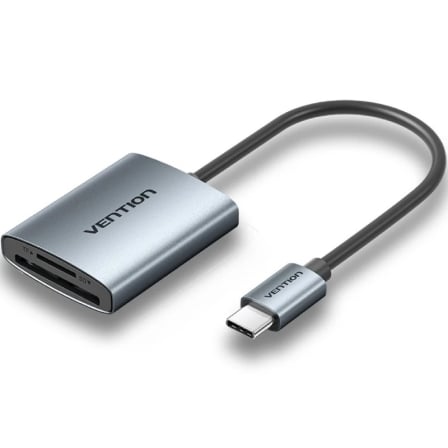 Leitor de Cartões Vention CLO 2 em 1 USB-C 3.0 SD e TF Dual Drive SD 4.0 Alumínio Cinzento