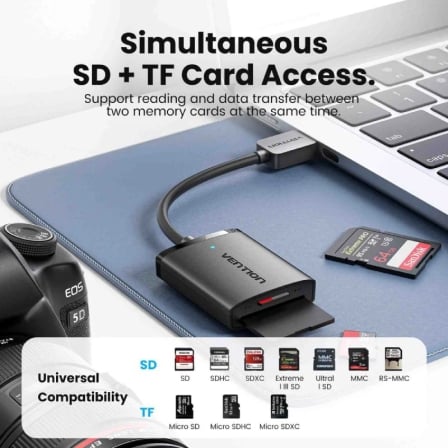 Leitor de Cartões Vention CLPBB 2 em 1 USB 3.0 SD e MicroSD 0.15m Preto - Imagem 4