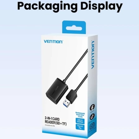 Leitor de Cartões Vention CLPBB 2 em 1 USB 3.0 SD e MicroSD 0.15m Preto - Imagem 5