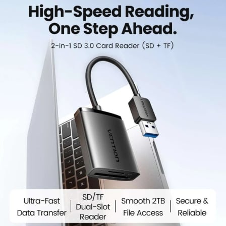 Leitor de Cartões Vention CLPBB 2 em 1 USB 3.0 SD e MicroSD 0.15m Preto - Imagem 2