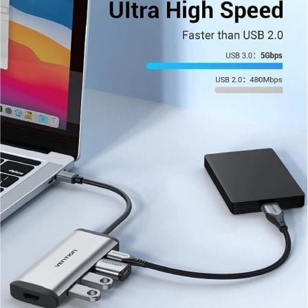 Docking USB Tipo-C Vention CNBHB/ 1xHDMI 4K/ 3xUSB/ 1xUSB Tipo-C PD/ Cinzento - Imagem 5