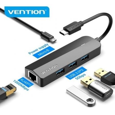 Docking USB Tipo-C Vention TGPBB/ 3xUSB/ 1xRJ45/ 1xMicro B PD/ Preto - Imagem 2