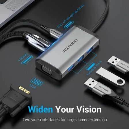 Docking USB Tipo-C Vention TGSHB/ 3xUSB/ 1xHDMI 4K/ 1xVGA/ 1xUSB Tipo-C PD/ Cinzento - Imagem 2