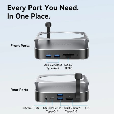 Docking Station Vention THI 10-em-1 para Mac Mini USB-C Slot M.2 NVMe 4x USB 3.2 DP 4K Jack 3.5mm Cinza - Imagem 3