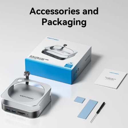 Docking Station Vention THI 10-em-1 para Mac Mini USB-C Slot M.2 NVMe 4x USB 3.2 DP 4K Jack 3.5mm Cinza - Imagem 5
