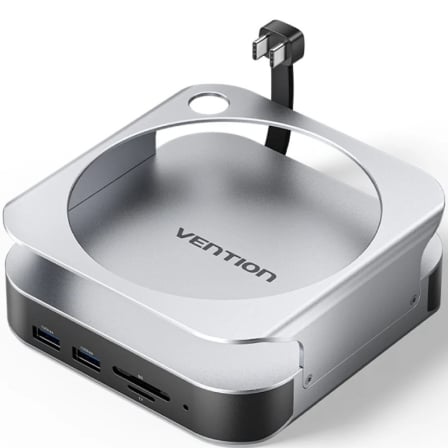 Docking Station Vention THI 10-em-1 para Mac Mini USB-C Slot M.2 NVMe 4x USB 3.2 DP 4K Jack 3.5mm Cinza