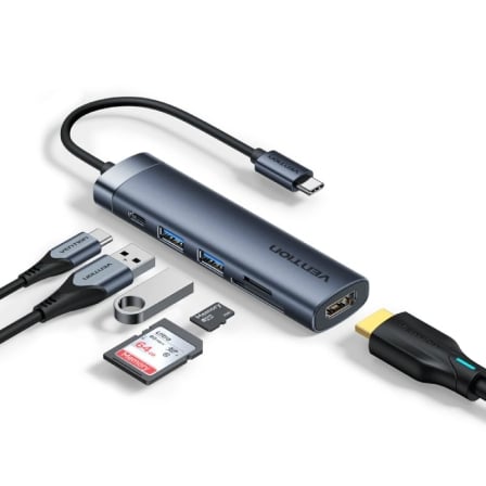 Docking Station Vention THJHB 6 em 1 USB-C para HDMI 4K 2x USB 3.0 SD/TF Power Delivery 100W Cinzento - Imagem 2