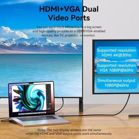 Docking Station Vention USB-C 11-em-1 HDMI VGA RJ45 USB 3.0 PD 100W SD/TF Jack 3.5mm Cinzento - Imagem 4