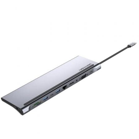 Docking Station Vention USB-C 11-em-1 HDMI VGA RJ45 USB 3.0 PD 100W SD/TF Jack 3.5mm Cinzento