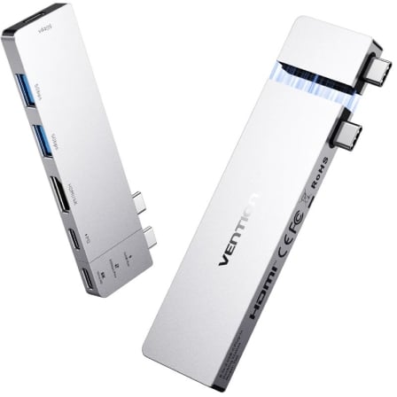 Docking Station Vention THZ 6-em-2 USB-C para MacBook HDMI 4K Thunderbolt 8K USB 3.0 Cinzento