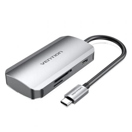 Docking USB Tipo-C Vention TNHHB/ 3xUSB/ 1xUSB Tipo-C PD/ 1xLeitor de Cartões SD e MicroSD/ Cinzento