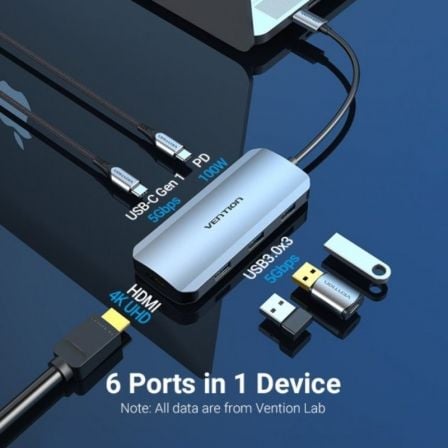 Docking USB Tipo-C Vention TOFHB/ 1xHDMI/ 3xUSB/ 1xUSB Tipo-C/ 1xUSB Tipo-C PD - Imagem 2