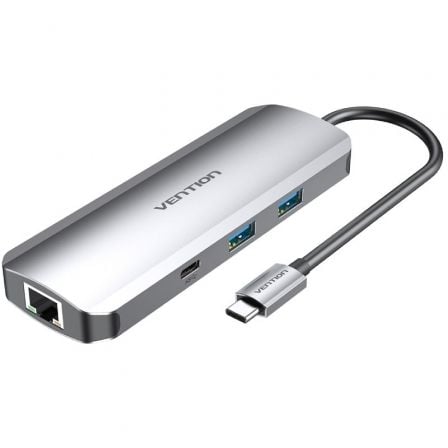 Docking USB Tipo-C Vention TOMHB/ 1xHDMI 4K/ 2xUSB/ 1xUSB Tipo-C/ 1xUSB Tipo-C PD/ 1xRJ45/ 1xLeitor de Cartões SD e MicroSD/ Jack 3.5/ Cinzento