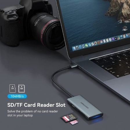 Docking Station Vention TOPHB USB-C 6-em-1 HDMI 4K 3x USB 3.0 Leitor Cartões SD/TF Cinzento Sideral - Imagem 3