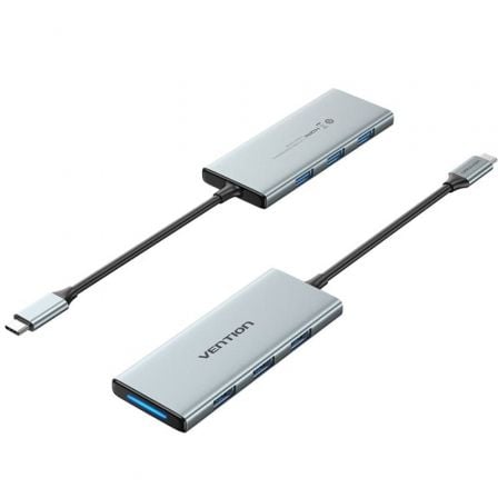 Docking Station Vention TOPHB USB-C 6-em-1 HDMI 4K 3x USB 3.0 Leitor Cartões SD/TF Cinzento Sideral