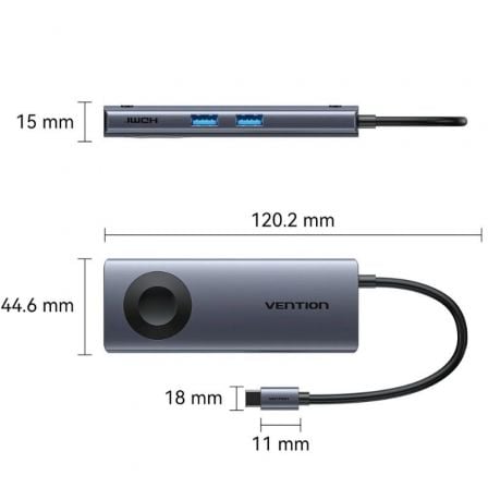 Docking USB Tipo-C com Carregamento Sem Fios Vention TPMHB/ 1xHDMI 4K/ 2xUSB/ 1xUSB Tipo-C/ 1xUSB Tipo-C PD/ Cinzento - Imagem 4
