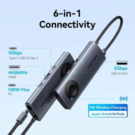 Docking USB Tipo-C com Carregamento Sem Fios Vention TPMHB/ 1xHDMI 4K/ 2xUSB/ 1xUSB Tipo-C/ 1xUSB Tipo-C PD/ Cinzento - Imagem 2